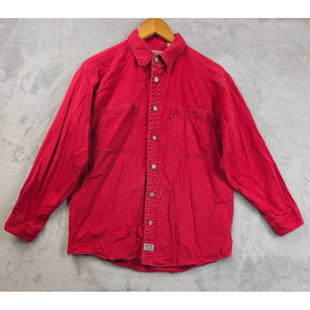 Vintage Levis Red Tab Big Metal Button Down Canvas Shirt Large Youth Boys